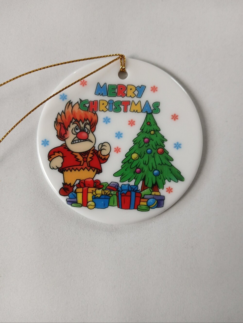New Ceramic Heat Miser Merry Christmas Tree Ornament